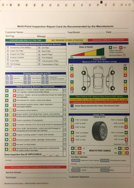 FD-QC-O • Multi-Point Inspection Report Card, 2 Part
